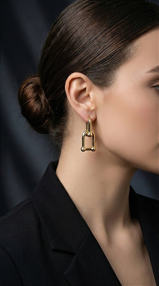 Brinco Elos Insp Tiffany 2 em 1 Aço Dourado