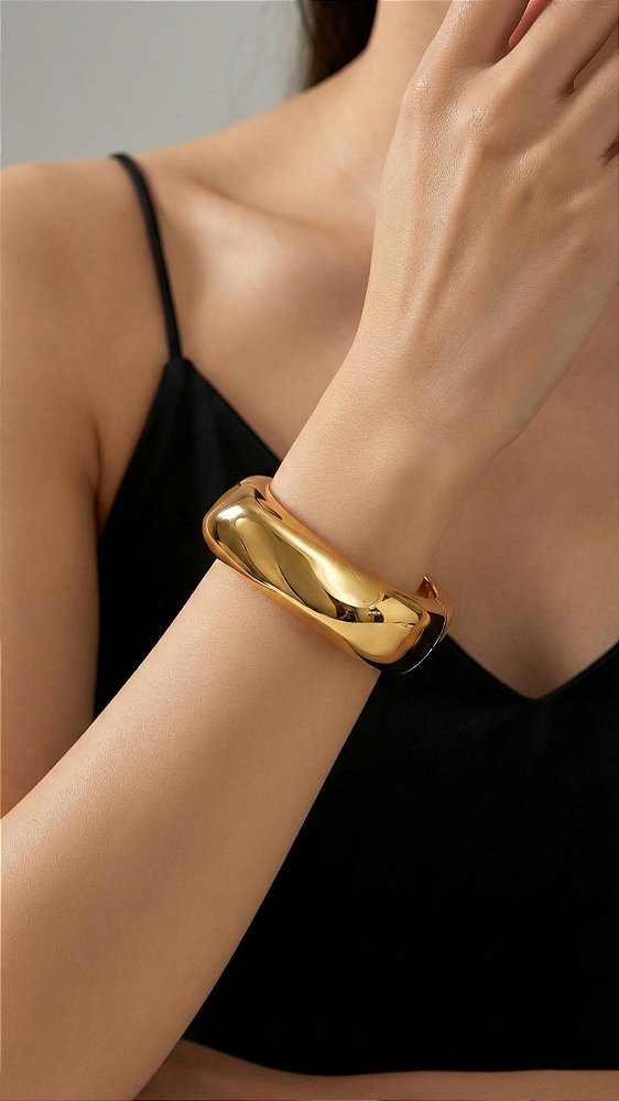 Bracelete Quadrado Metal Dourado