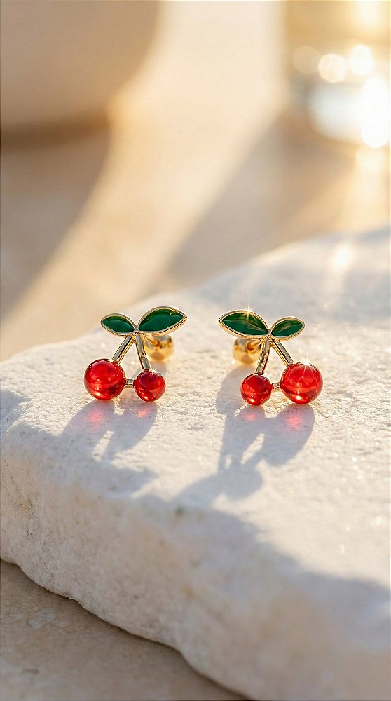 Brinco Mini Cerejinha Aço Dourado