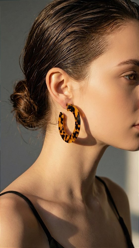 Brinco Argola Máxi Resina Tartaruga