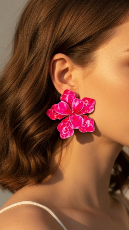 Brinco Flor Resina Pink