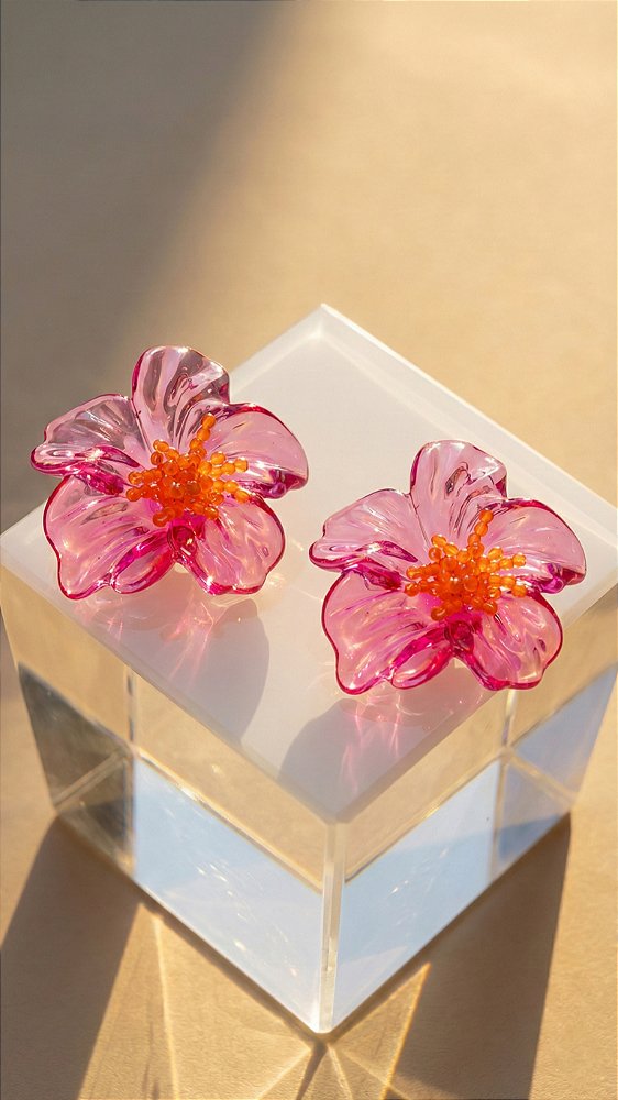 Brinco Flor Acrílico Rosa