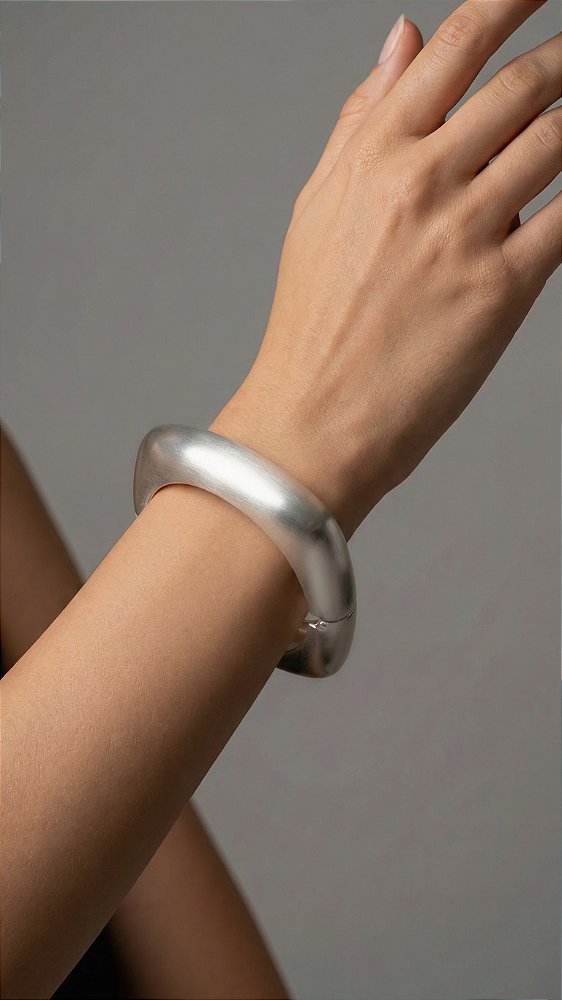 Bracelete Quadrado Metal Escovado Prata