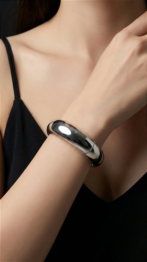 Bracelete Metal Redondo Médio Prata