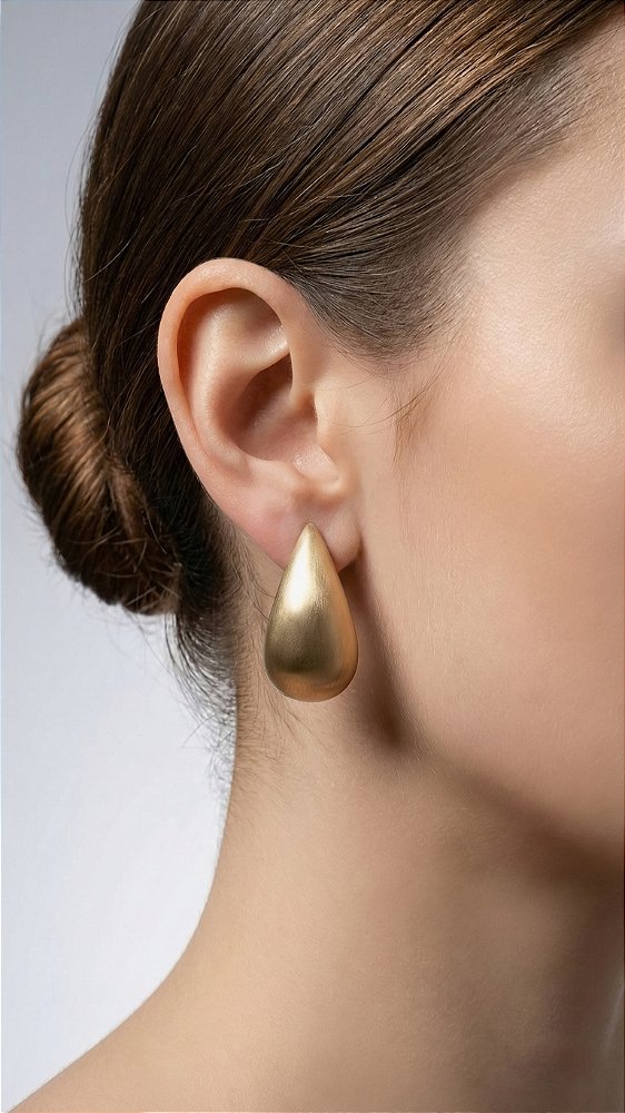 Brinco Gota Bali Escovado Dourado