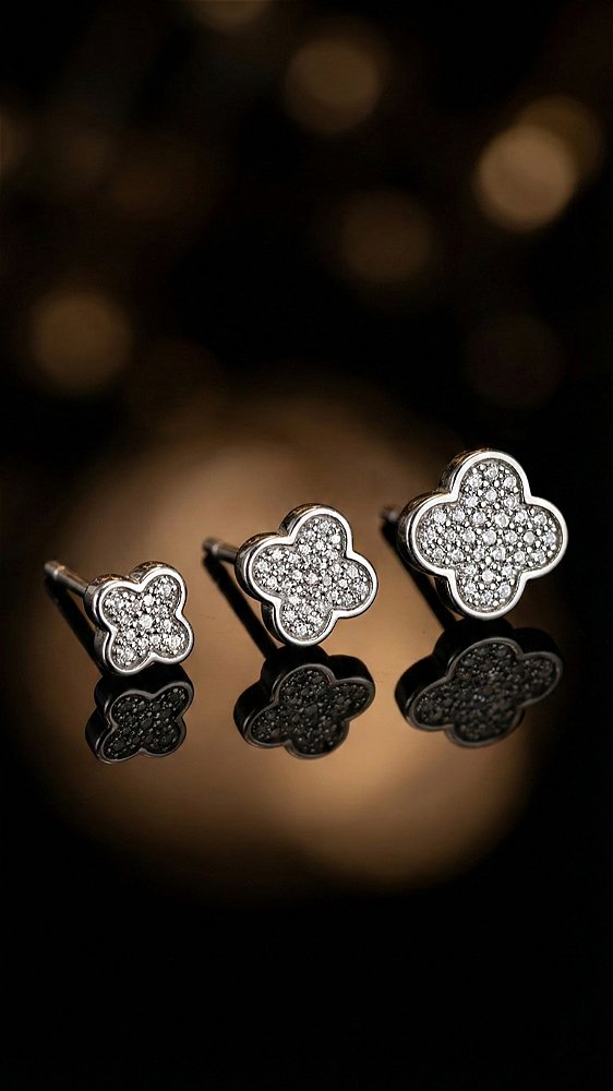 Brinco Trio Insp Van Cleef Mini Cravejado Prata