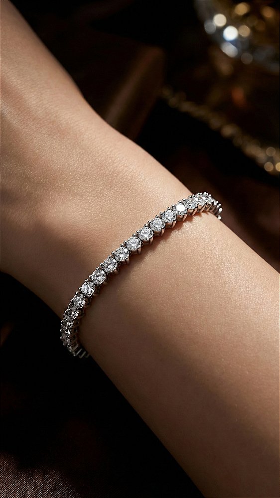 Pulseira Insp Swarovski Riviera 3 Pontas Cristal Prata