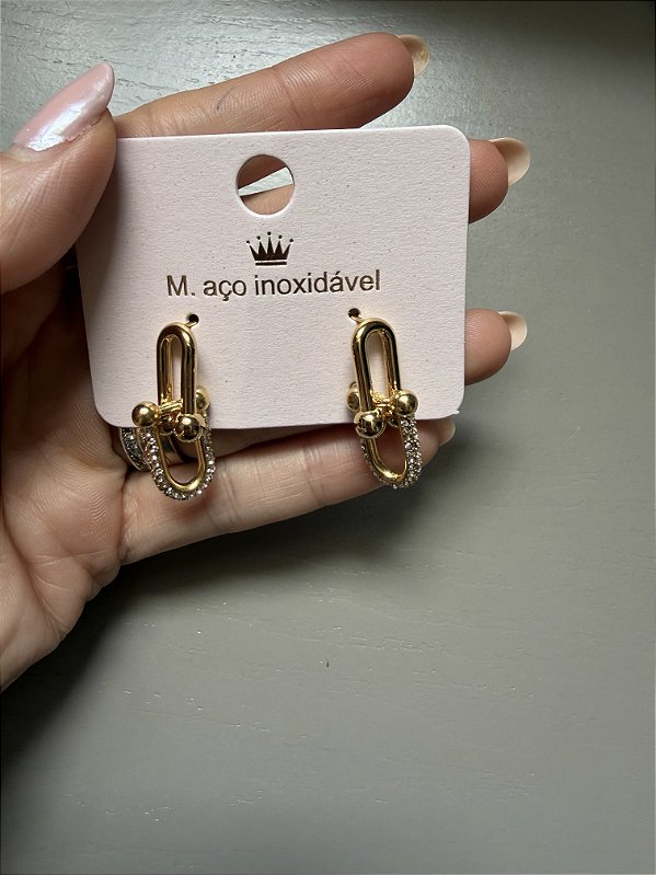 Brinco Insp Tiffany Aço Cravejado Prata ou Dourado
