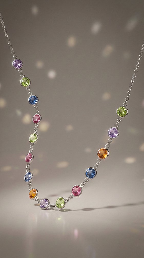 Colar Esferas Pedras Zircônias Coloridas Prata