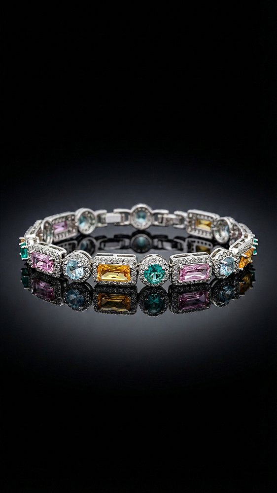 Pulseira Mix Chatons Rivieras Coloridas Cravejadas Prata