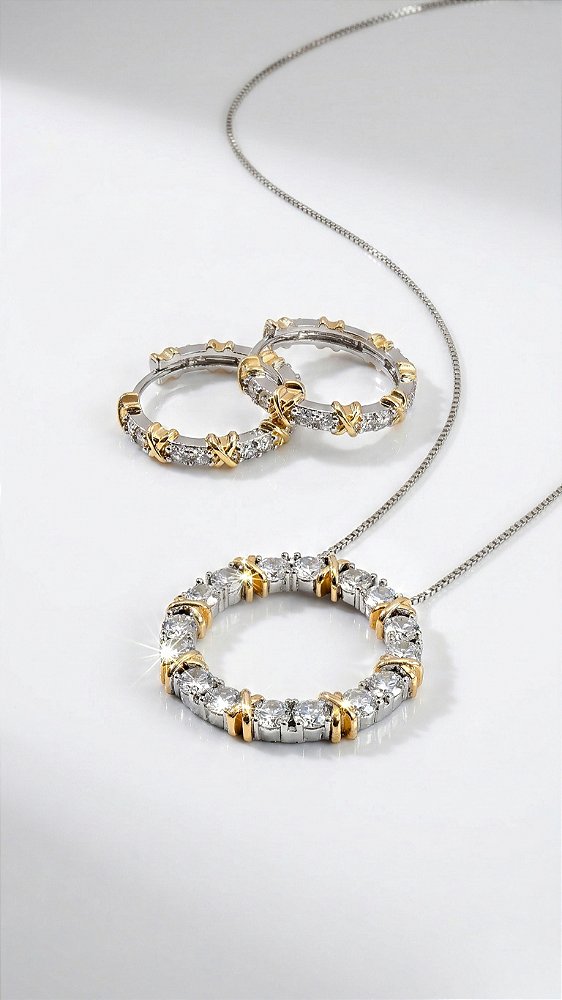 Conjunto Duo X Inspiração Tiffany Banho Ouro & Ródio