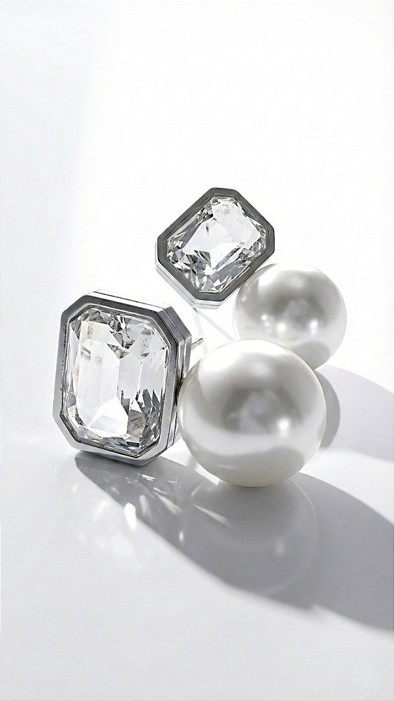 Brinco Chaton Cristal Composê Pérola Aço Prata