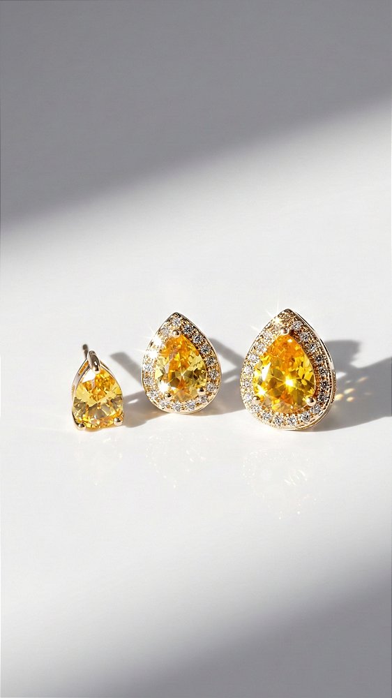 Brinco Trio Gotas Zircônias Amarela