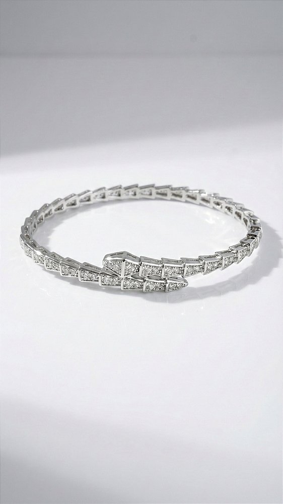 Bracelete Serpente Insp Bulgari Zircônia Prata