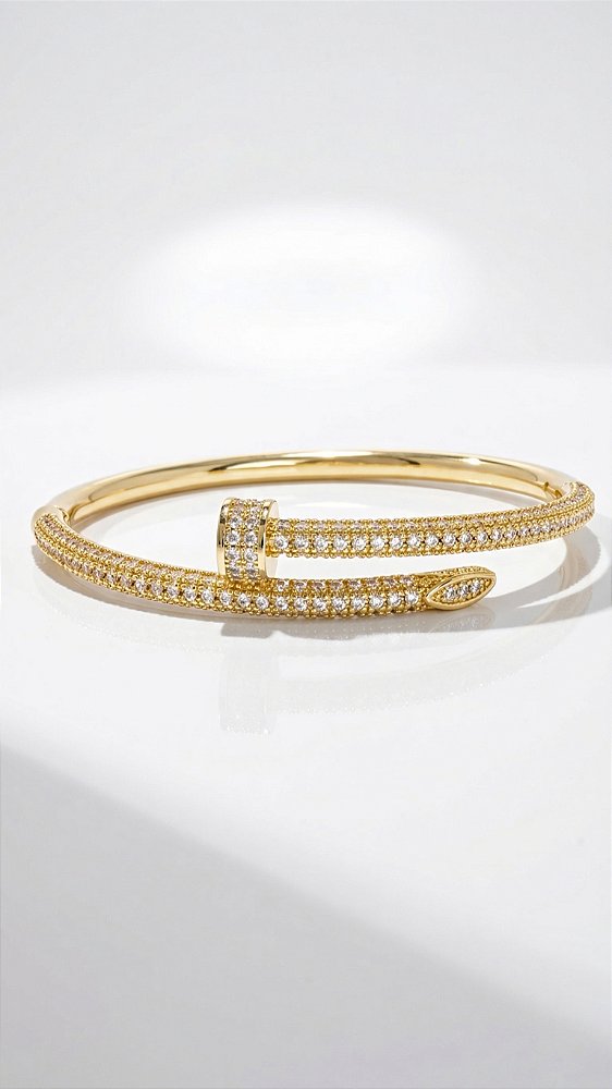 Bracelete Prego Insp Cartier Prego Médio Cravejado Dourado