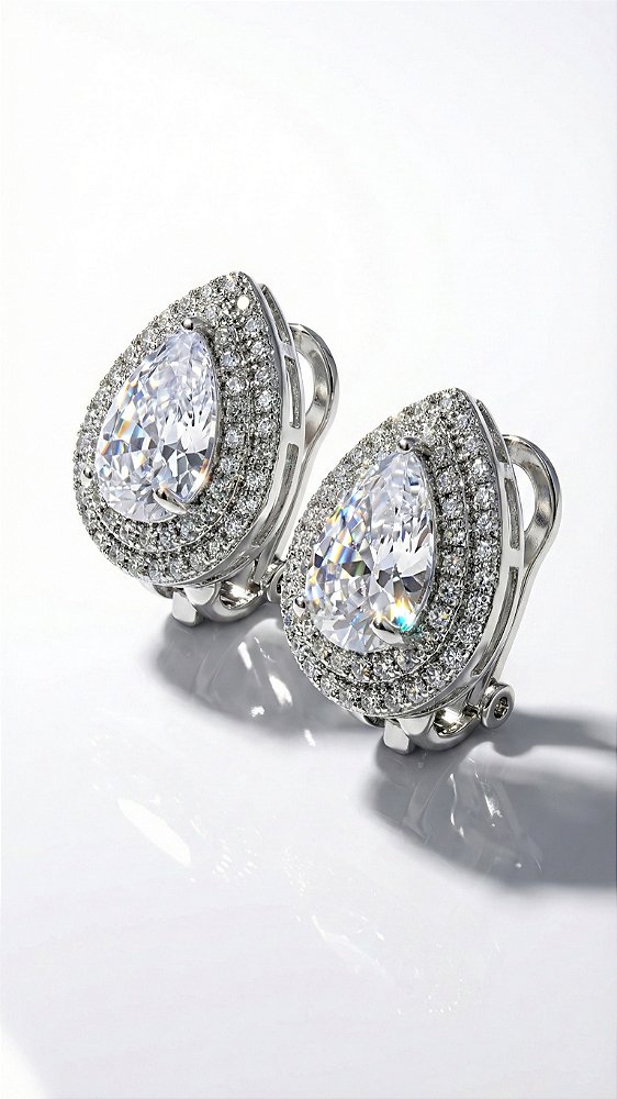 Brinco Pressão Gota Zircônia Cristal Cravejado Prata