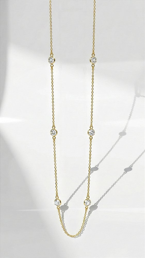 Colar Alongado Volta Pedra Cristal Dourado