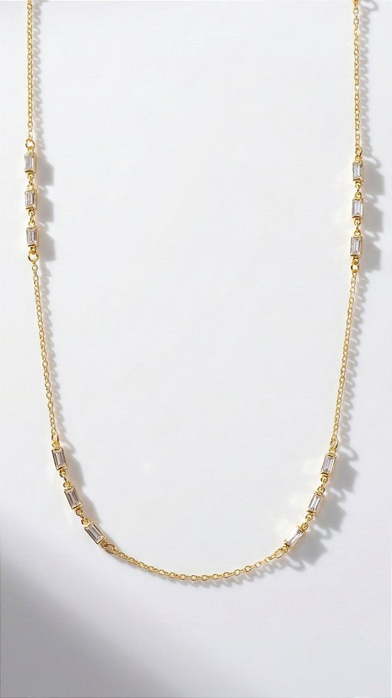 Colar Alongado Cristal Retangular Dourado