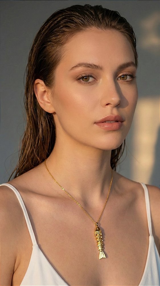 Colar Sardinha Aço Dourado