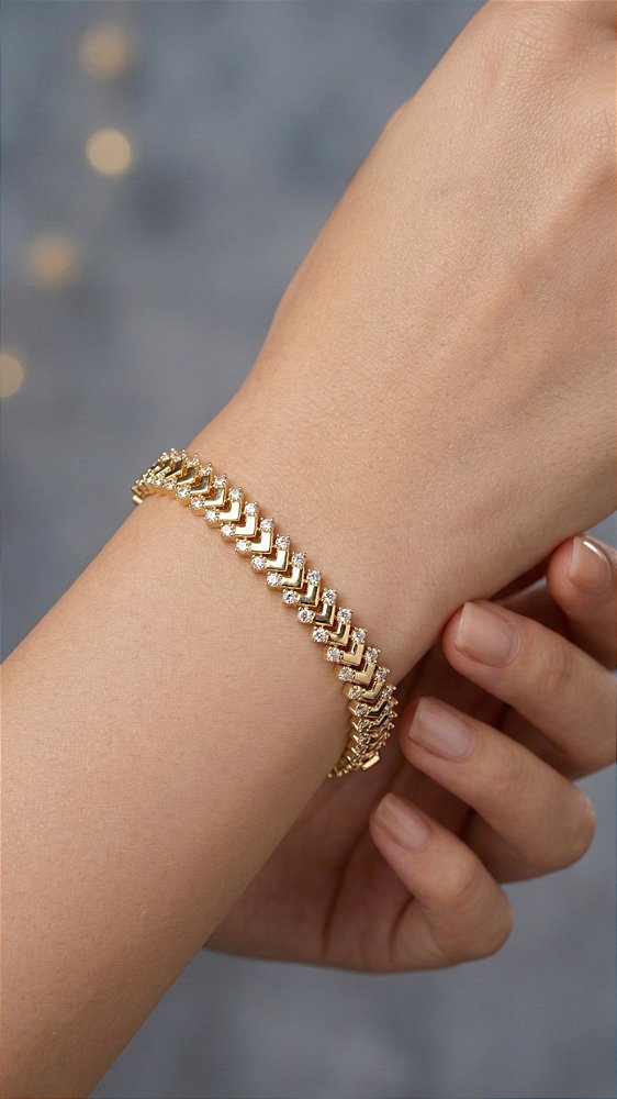 Pulseira Setas Insp Swarovski Zircônias Dourado