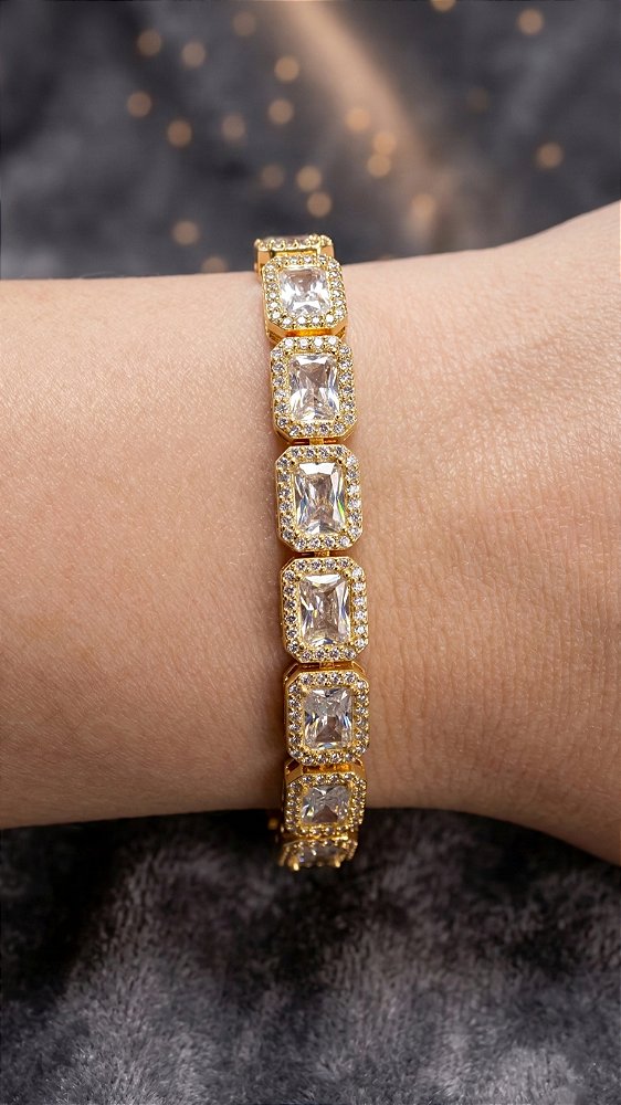 Pulseiras Insp Swarovski Chatons Zircônias Cravejadas Dourado