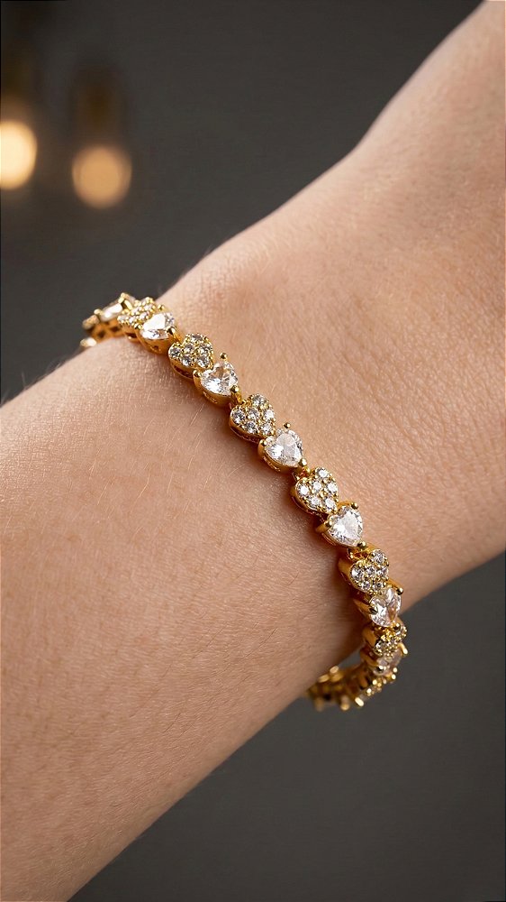 Pulseira Insp Pandora Mini Corações Zircônias Dourado