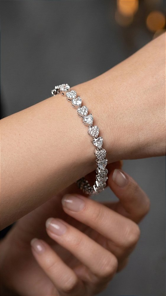 Pulseira Insp Pandora Mini Corações Zircônias Prata