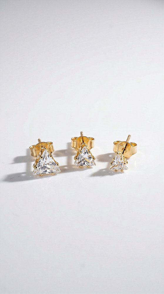 Brinco Trio Triângulo Zircônia Dourado