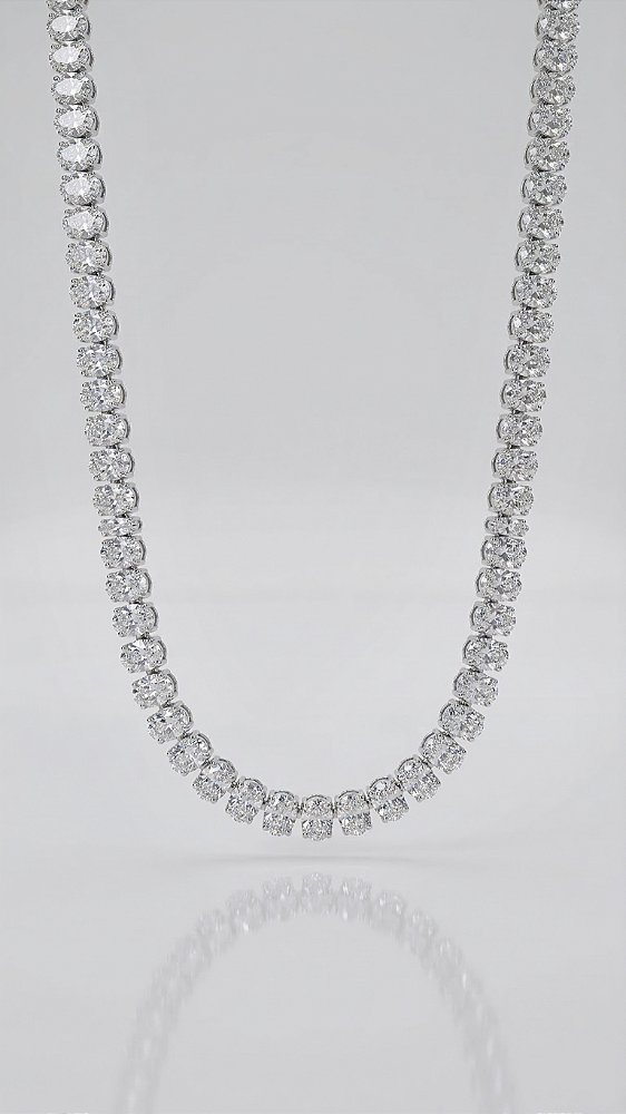 Colar Riviera Oval 4 Pontas Zircônia Branca Prata