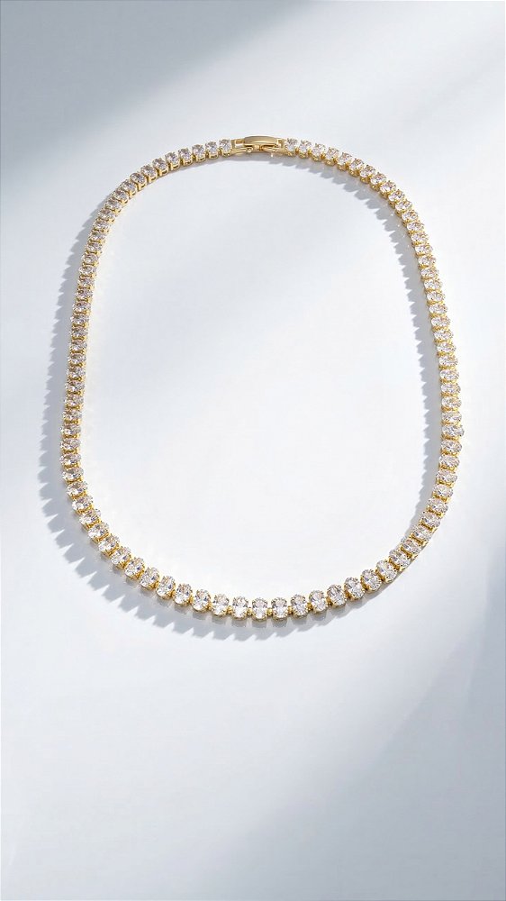 Colar Riviera Oval 4 Pontas Zircônia Branca Dourada