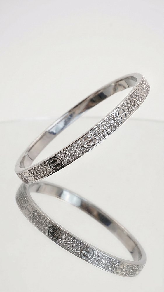 Bracelete Insp Cartier Cravejado Zircônia Prata