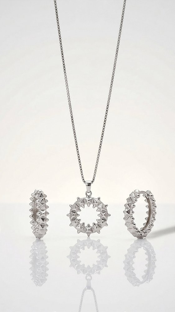 Conjunto Colar e Argolas Insp Cartier Clash Prata