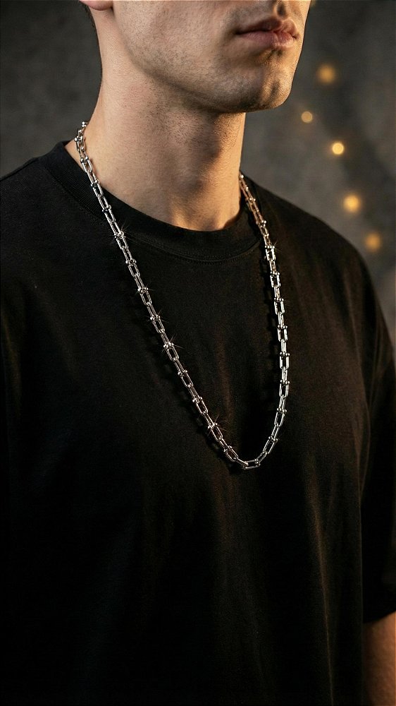 Colar Alongado Elos Insp Tiffany Masculino Aço Prata