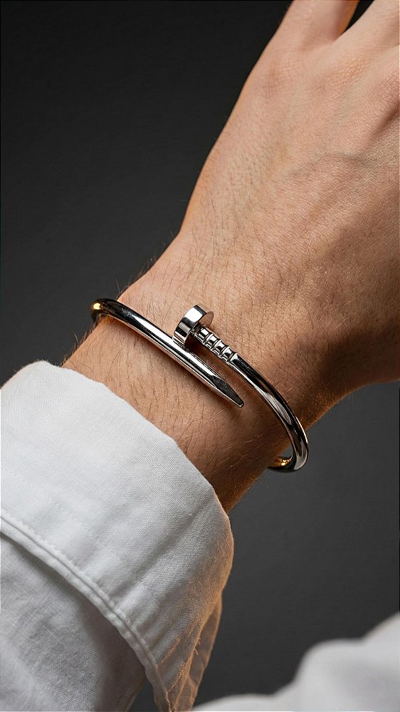 Pulseira Bracelete Insp Tiffany Prego Masculino Aço Prata