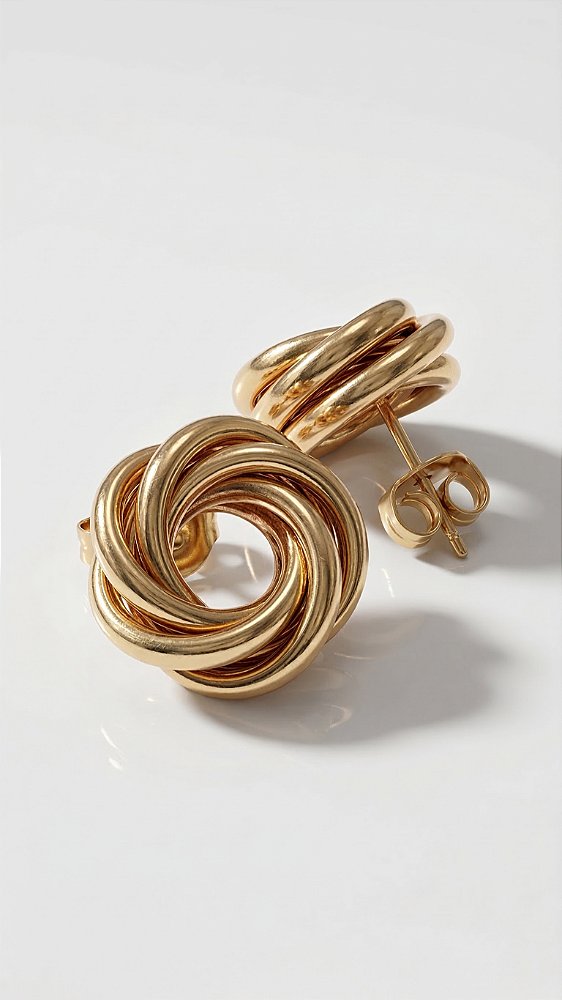 Brinco Esfera Nó Trançado Aço Dourado