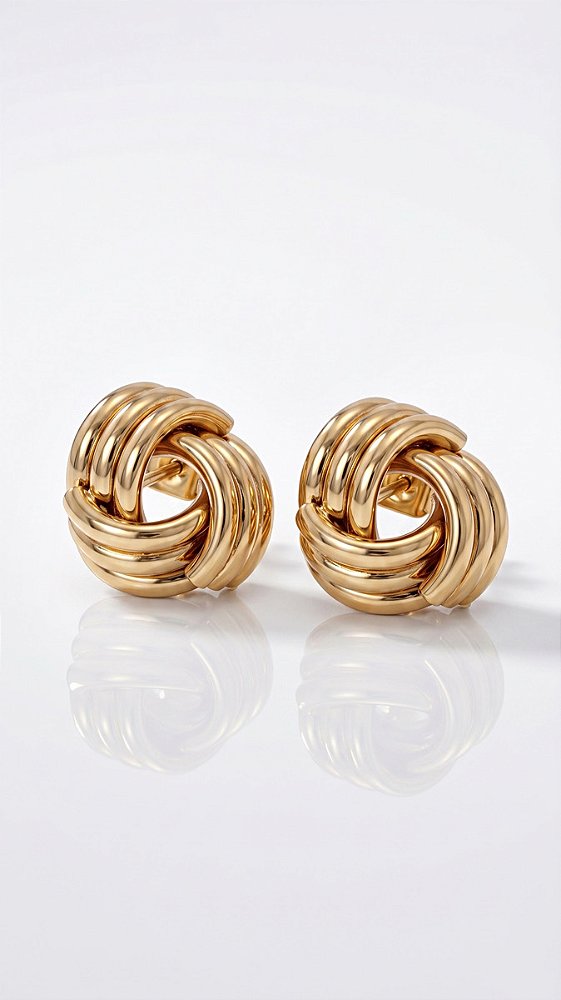 Brinco Esfera Nó Trançado Banho Ouro 18K Aço