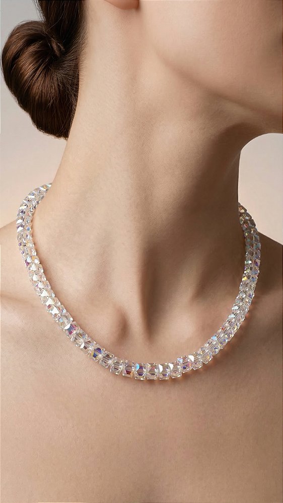 Colar Cristal Transparente Furtacor Insp Swarovski Aço Dourado