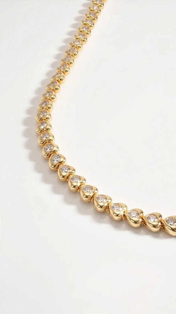 Colar Riviera Coração Pedras Zircônias Cristal Dourado