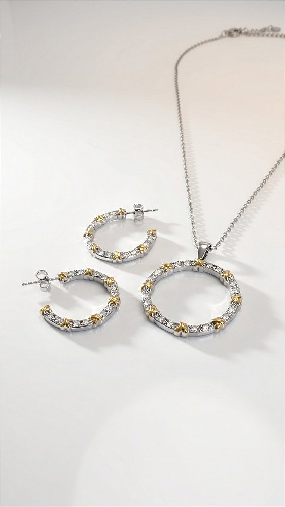 Conjunto Insp Tiffany Duo X Aço Dourado e Prata