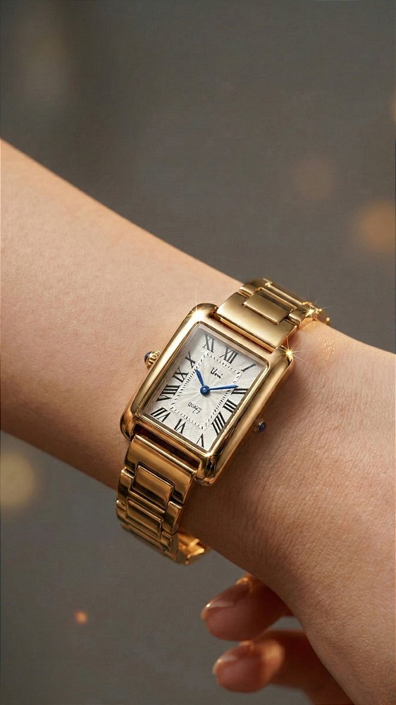 Relógio Retangular Insp Cartier Aço Dourado