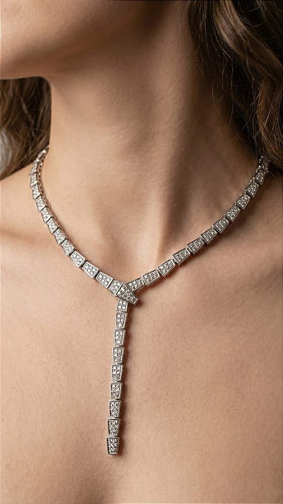 Colar Insp Bulgari Cravejado Zircônias Prata