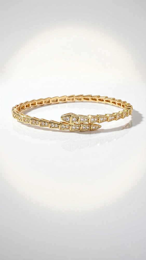 Bracelete Serpente Insp Bulgari Zircônia Dourado