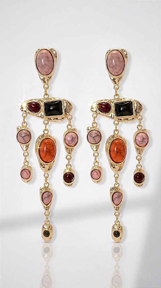 Brinco Insp YSL Pedras Resina Multicolors Dourado