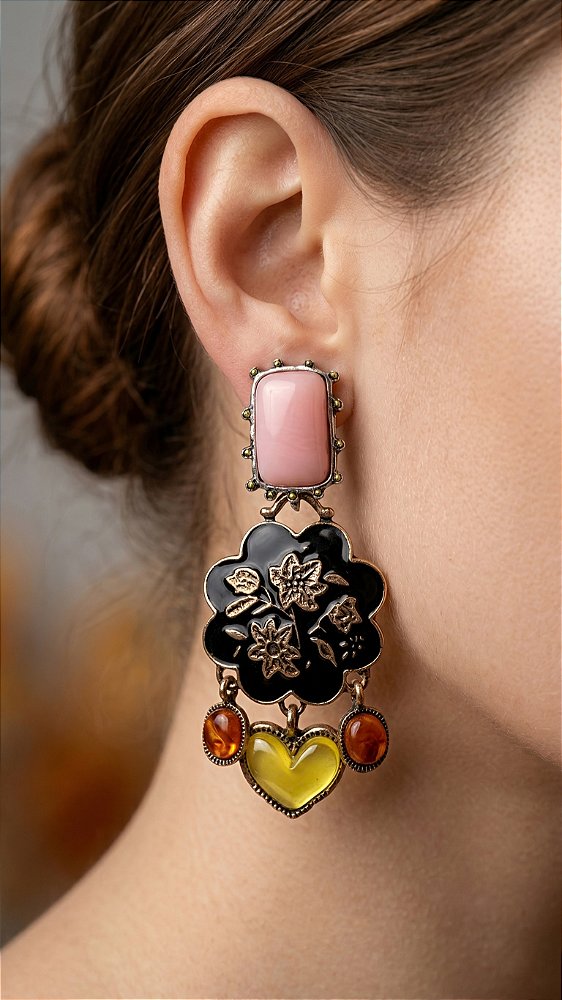 Brinco Pendurado Insp D&G Esmaltado & Resina Colors Dourado