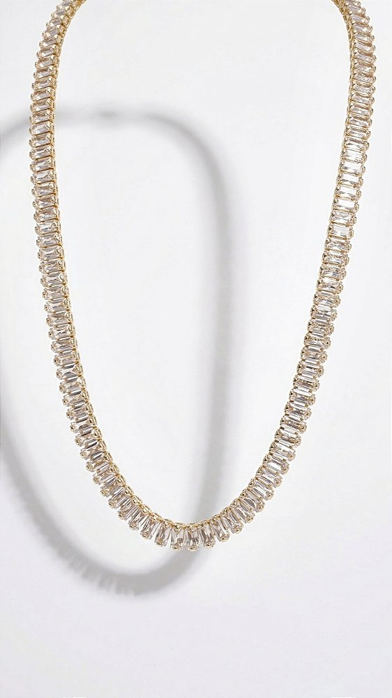 Colar Riviera Baguete 6mm Zircônia Cristal Dourada
