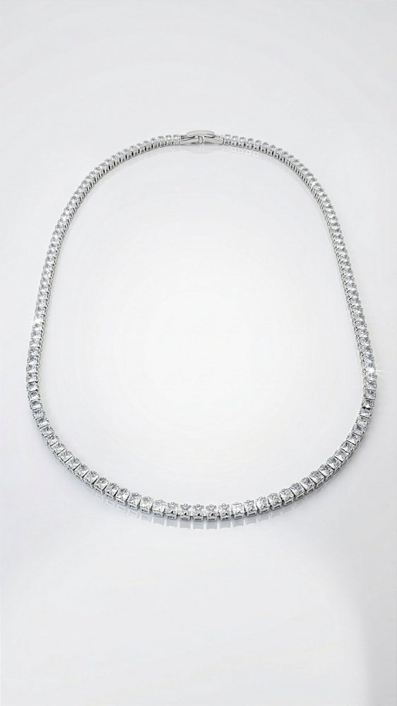 Colar Riviera 2 pontas 3mm Quadrada Zircônia Cristal Prata