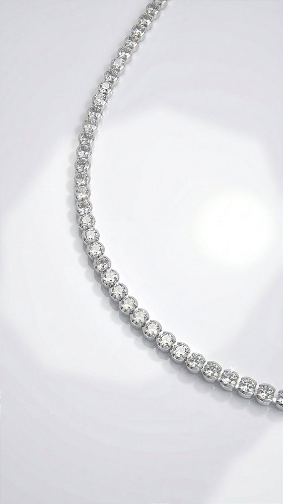 Colar Riviera Redonda 3mm Zircônia Cristal Prata