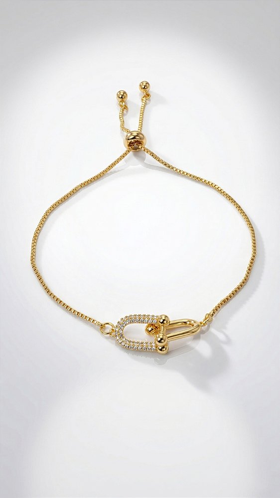 Pulseira Elos Insp Tiffany Cravejado Premium Dourado Ajustável
