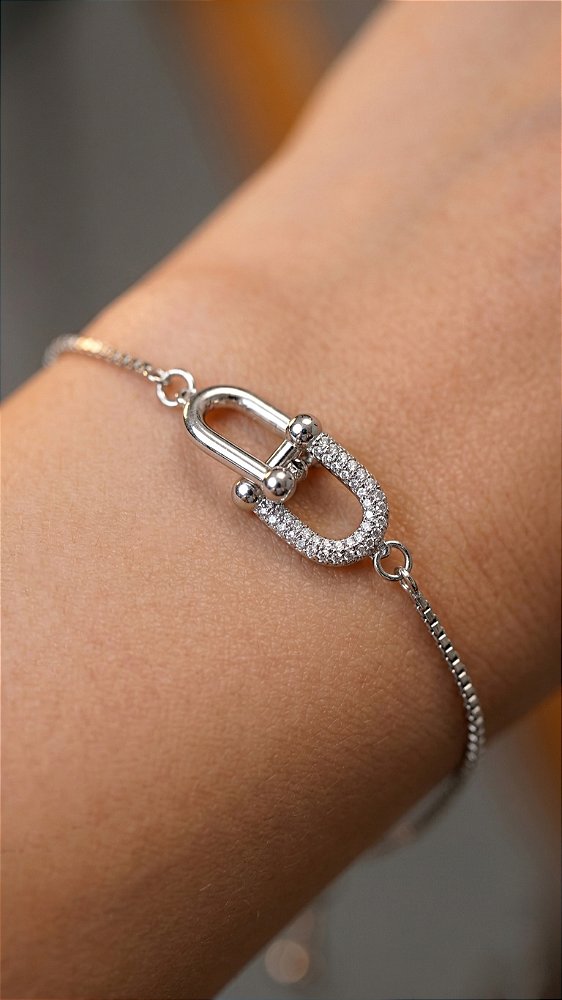 Pulseira Elos Insp Tiffany Cravejado Premium Prata Ajustável