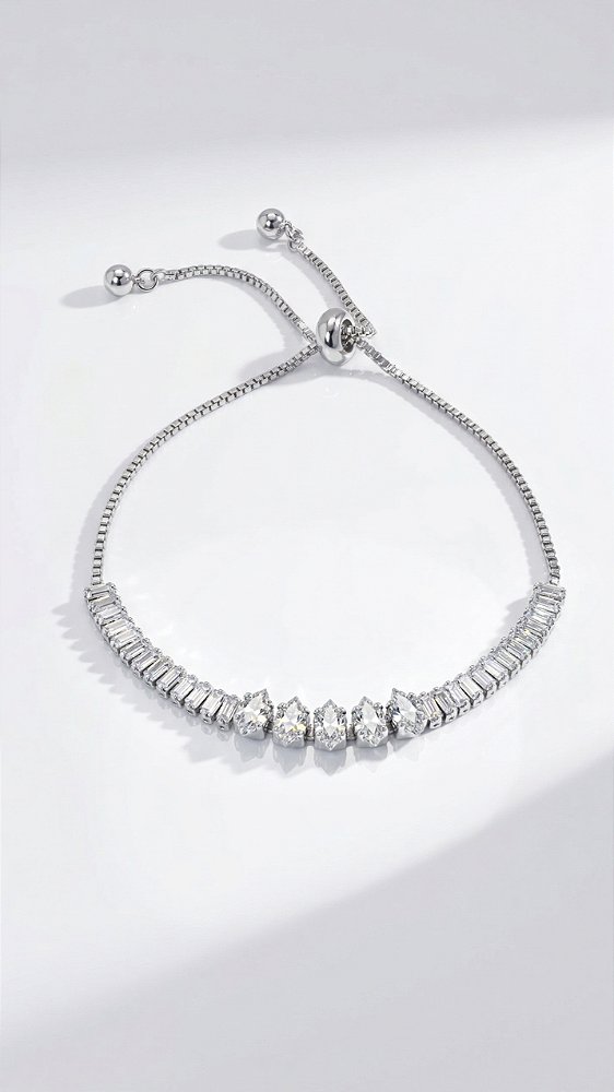 Pulseira Riviera Mix Baguete & Navete Prata Ajustável